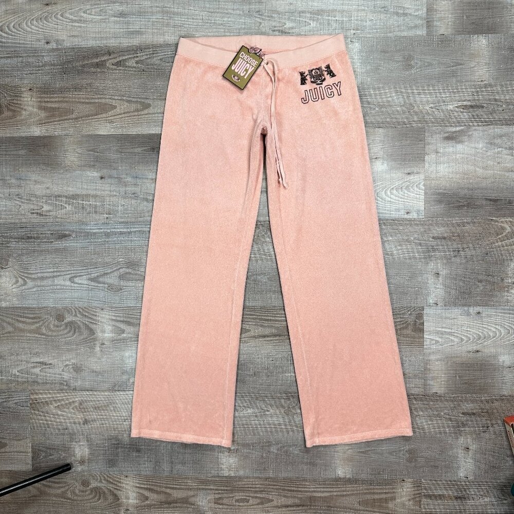 Y2K Juicy Couture Track Pants Women"s XL Jam Tart Terry / Velour Low Rise